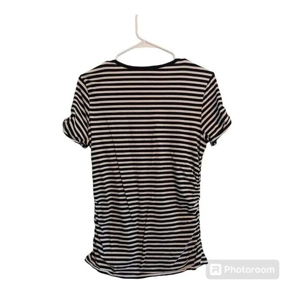 MICHAEL MICHAEL KORS Womens Black Striped Short Sleeve Crew Neck T-Shirt Medium - Picture 2 of 6